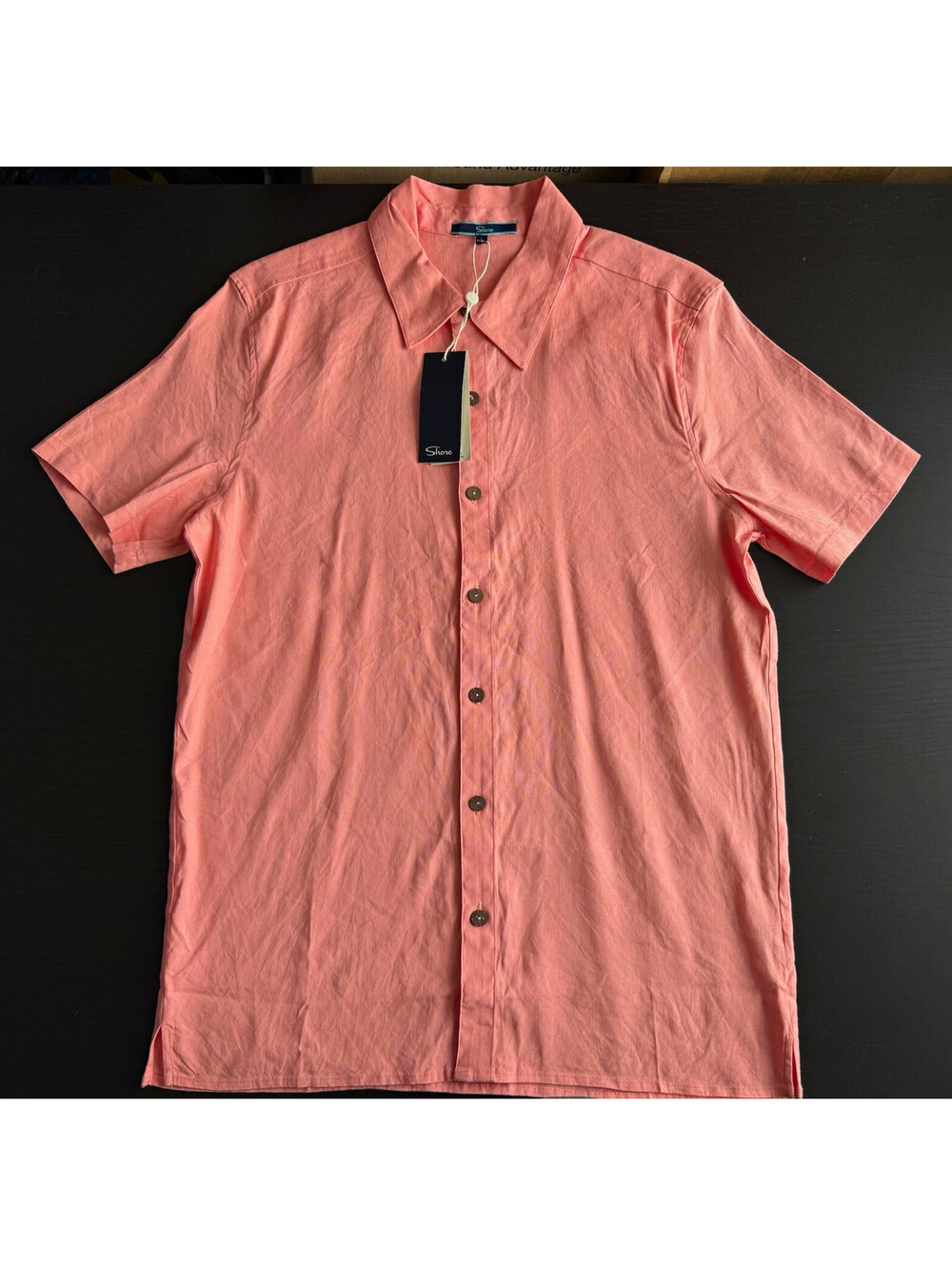 Shore Brand NWT Men's Small Peach Linen Viscose Short Sleeve Button Up Shirt